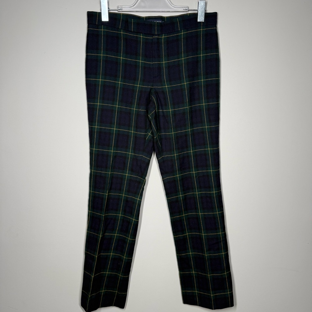 Ralph Lauren Green Plaid Wool Straight Leg Pants Women’s Size 8